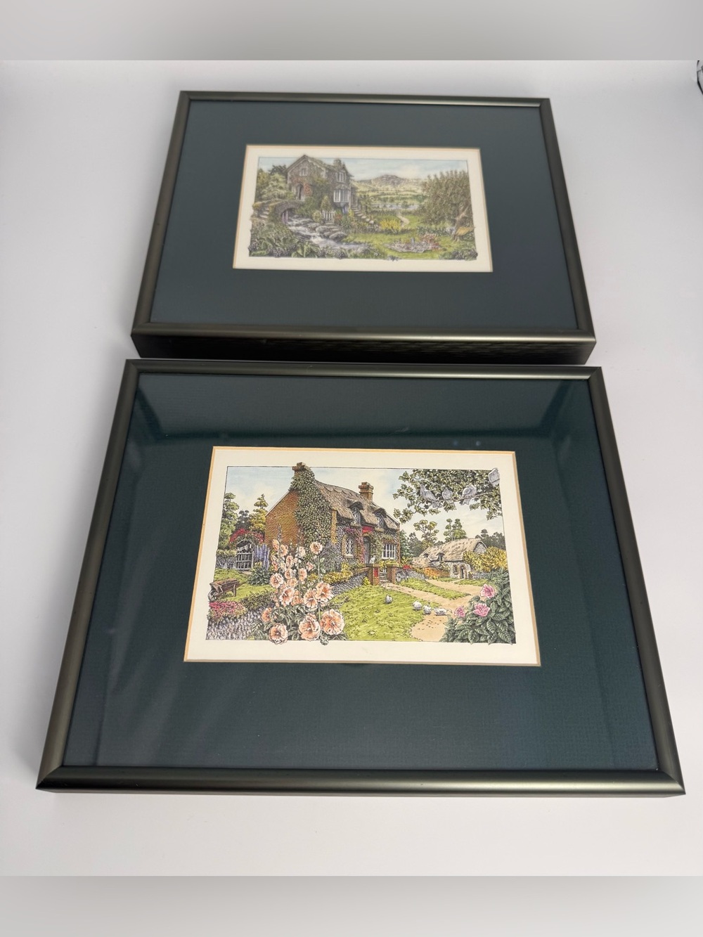 2 Vintage Framed Lilliput Lane Cottage Prints Rob Roberts 8.5x10.5